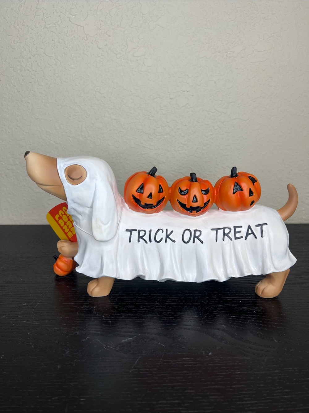 NEW Candy Corn Lane Ghost ‘Trick or Treat’ Dachshund with Pumpkins Figurine